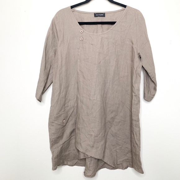 Eva Tralala Tan Lagenlook Linen Tunic Blouse - Picture 1 of 4